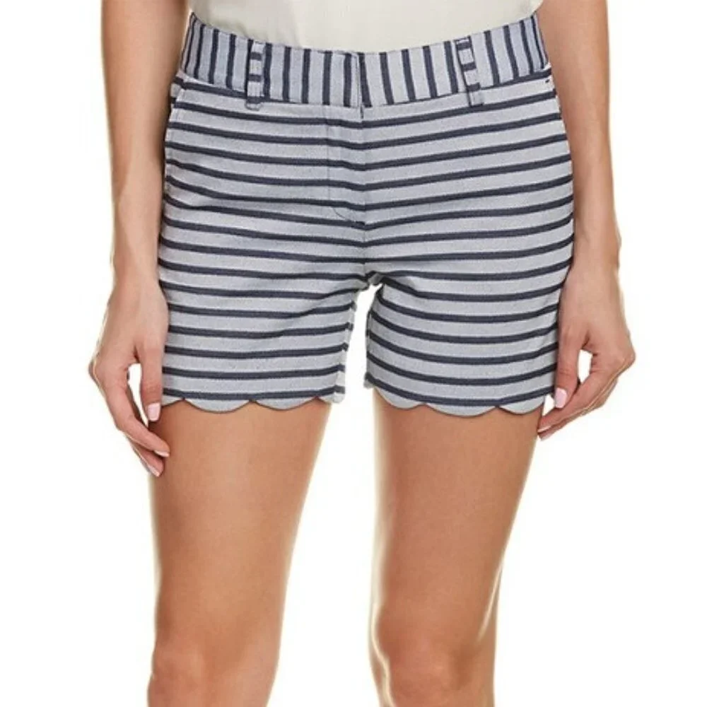 J. McLaughlin Striped Scallop Hem Shorts